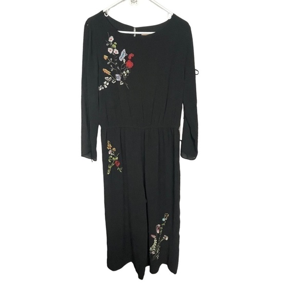 𝅺gibson Latimer Long Split Bell Sleeve Floral Embroidery Wide Leg Jumpsuit, L - Picture 1 of 10